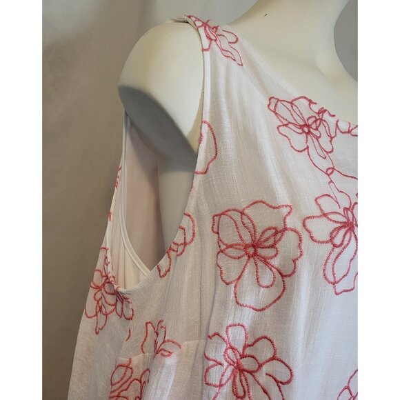 AGB Women Plus Size 2X Summer Dress White & Red Sheer w/Lining Floral NWT - Picture 4 of 10